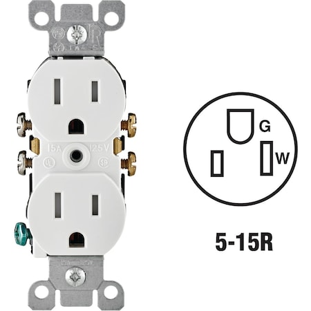 Leviton 15A White Tamper Resistant 5-15R Duplex Outlet N02-T5320-00W
