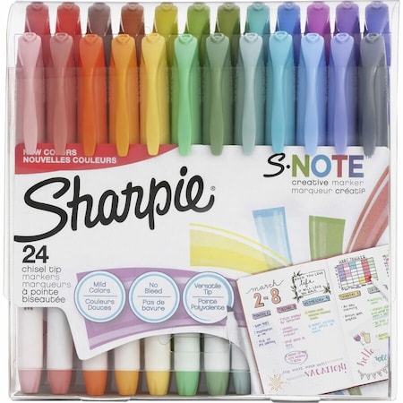 Sharpie S-Note Creative Markers, Highlighters, 24 Assorted Colors, Chisel Tip 2158059
