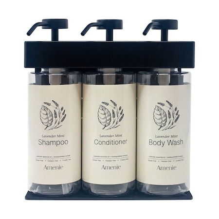 Amenie Lavender Mint SOLera Oval 3 Chamber Refillable Dispenser, Black 39388-O3-C-LAVM