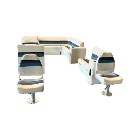 Horizon Mfg Premium 16 Piece Pontoon Furniture Set White/Navy/Blue Premium 010-AADK