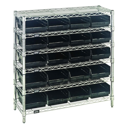 Quantum Storage Systems WIRE SHELVING UNIT W / BLACK BINS WR6-36-1236-107BK