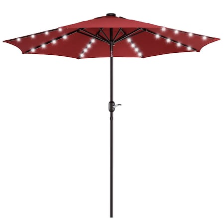 Villacera 9-Foot LED Outdoor Patio Umbrella with Solar Lights, Red 83-OUT5423