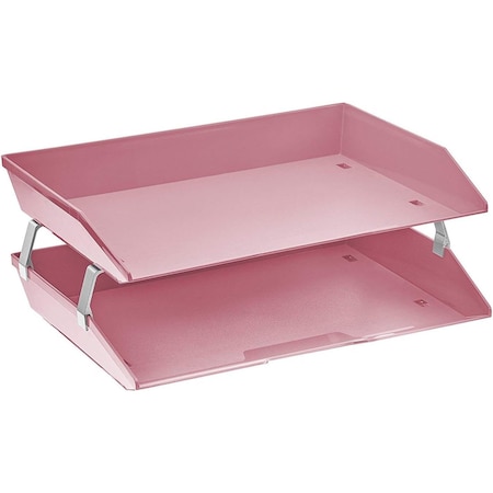 Acrimet Facility 2 Tier Letter Tray Side Load Letter Size Desktop File Organizer Plastic Solid Pink 253.9