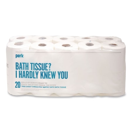 Perk Septic Safe Toilet Paper, 1-Ply, White, 1,000 Sheets/Roll, 20PK PK55153