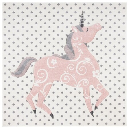 Safavieh 3 x 3 ft. Carousel Kids 100 Power Loomed Square Area Rug Ivory Grey & Pink CRK163B-3SQ