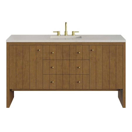 James Martin Vanities Hudson 60" Single Vanity, Honey Oak w/ 3 CM Siberian Silestone Top w/FreePower Wireless Charger 435-V60S-HNO-FSFR
