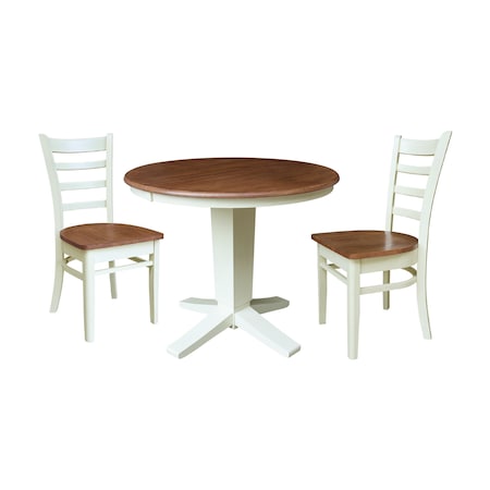 Whitewood Industries Rectangular Extension Dining Table W/ 2 Chairs, 36 in W, 30.1 in L, 48 in H, Parawood, 3 K79-36RXT-23B-C617-2
