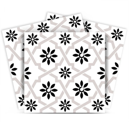 Homeroots 5" X 5" Black and White Lil Daisy Peel and Stick Removable Tiles 399906