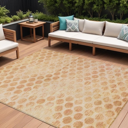 Homeroots 10' X 14' Peach And Rust Polka Dot Washable Indoor Outdoor Area Rug 615931