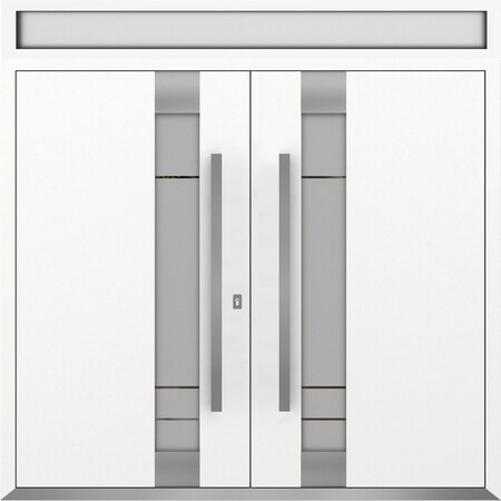 Vdomdoors Metal Double Doors Deux 1713 White Enamel Frosted Glass Top Transom Entry Modern Painted (W72xH80+1 DEUX1713DEXD-BEM-W72xH80+16-LH-I