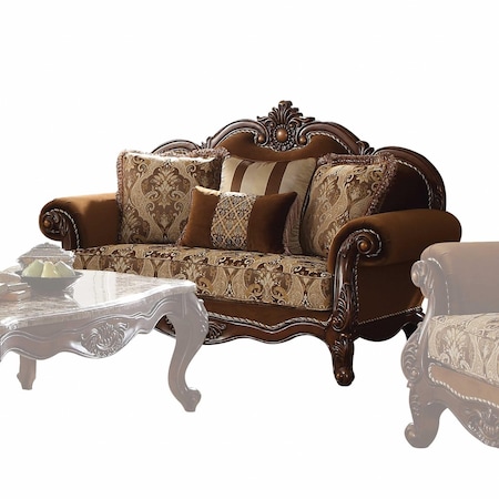 Homeroots 69in Brown Damask Chesterfield Loveseat and Toss Pillows 347240