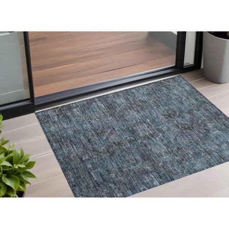 Homeroots 3' X 5' Navy and Black Oriental Washable Non Skid Indoor Outdoor Area Rug 563829