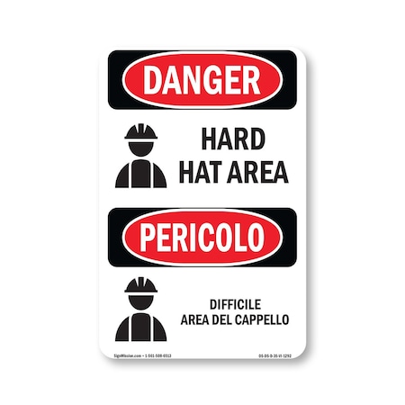 Signmission OSHA Danger Sign, Hard Hat Area Bilingual, 5in X 3.5in Decal, OS-DS-D-35-VI-1292 OS-DS-D-35-VI-1292