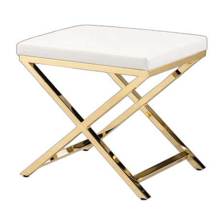 Homeroots 21" White and Gold Faux Leather Vanity Chair 554178