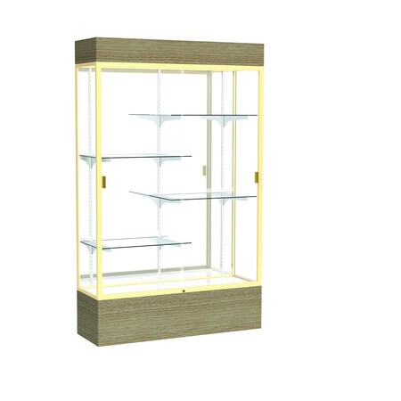 Ghent Reliant Lighted Floor Case, Mirror, Champagne, 48"Wx80"Hx16"D 2174MB-GD-DK