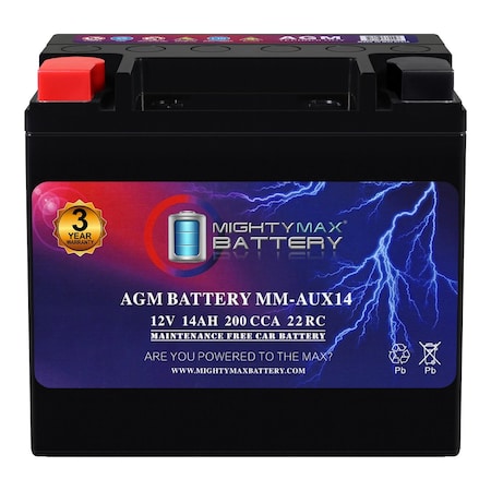 Mighty Max Battery MM-AUX14 Auxiliary Battery 12V 14Ah, 22RC, 200 CCA Rechargeable AGM Car Battery MAX4143264