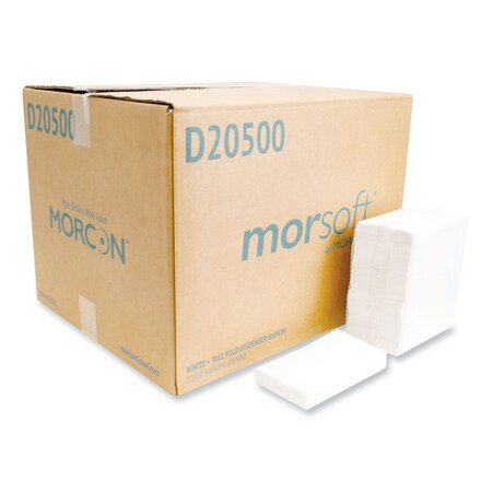 Morcon Tall-Fold Napkins, 1-Ply, 7 x 13 1/2, White, PK10000 MOR D20500