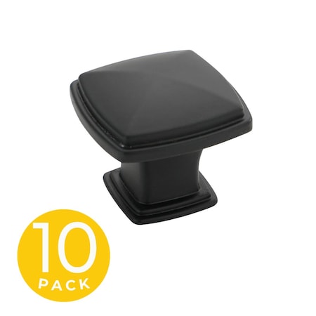 Sapphire Park Ave Style 1.25 in. Modern Square Matte Black Cabinet Hardware Knob, 10PK SP-PAK10-MB-10