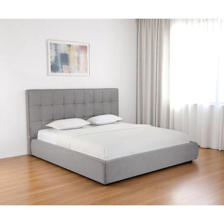 Homeroots Gray Tufted Linen Blend Upholstered King Bed Frame 606419