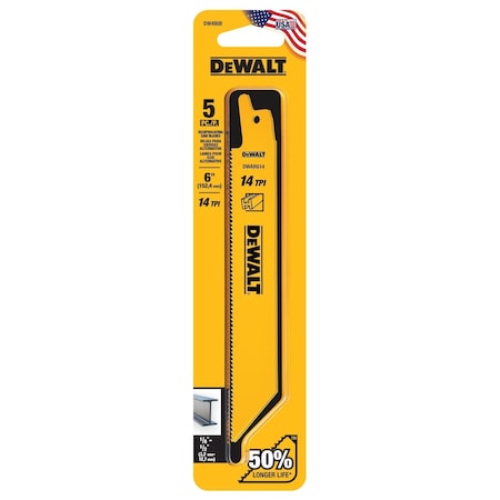 Dewalt STRAIGHT BACK RECIPROCATING SAW BLADE, 6 IN L X 3/4 IN W, 14, BI-METAL BODY DW4808B