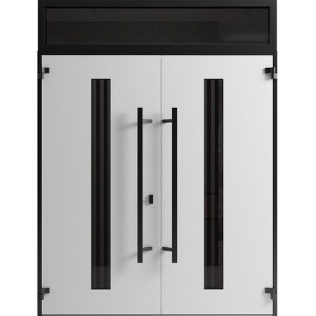 Vdomdoors Front Exterior Prehung Aluminum Double Doors Ronex1055 Teak Top Transom Mirrored Clear Glass Entry RONEX1055DEXD-OAK-W72xH96+16-RH-O
