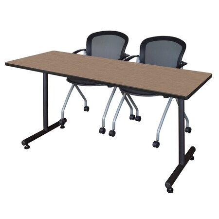 Regency Kobe T-Base Training Seminar Table W/ 2 Cadence Stack Chairs, 60 in W, 24 in L, Noble Oak MKTRCT6024NO23BK