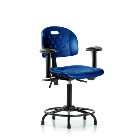 Blue Ridge Ergonomics Poly Chair, Round Tube Base, Med Bench, Arms, Glides, Blue BR-HPMBCH-RT-T0-A1-RG-BLU
