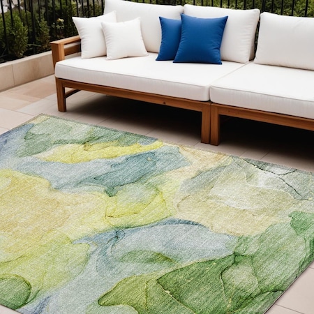Homeroots 9' X 12' Yellow Abstract Washable Non Skid Indoor Outdoor Area Rug 559548