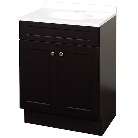 Zenna Home 2Door Shaker Vanity with Top, Wood, Espresso, Cultured Marble Sink, White Sink SBC24CH