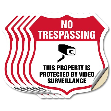 Signmission No Trespassing Shield Sign This Property, 6 inch X 6 inch, Vinyl Decal, 5PK SHI-D-5PACK-6-424