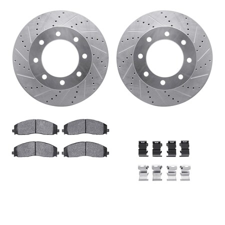Dynamic Friction Co DFC Brake Rotor - Drilled & Slotted - Silver- Heavy Duty Brake Pad includes Hardware 7412-54098