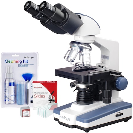 Amscope B020 Lab Binocular Compound Microscope 40X-2500X w/LED, 3D Stage, Slide and Cleaning Kit B020C-72P100S22-CKI