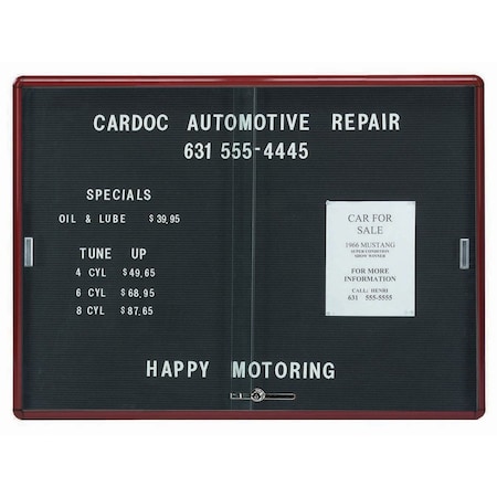 Aarco Enclosed Radius Design Directory w/Sliding Tempered Glass Doors Black Felt/Graphite, 36''Hx48''W RSD3648BB