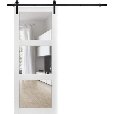 Sartodoors Sliding Barn Door with Hardware, Lucia 2555 White Silk with Clear Glass, 6.6FT Rail Hangers Sturdy LUCIA2555BD-B-WS-3096