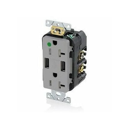 Leviton USB Receptacle, 20 A, 1 hp, Gray, PBT T5832-HGG