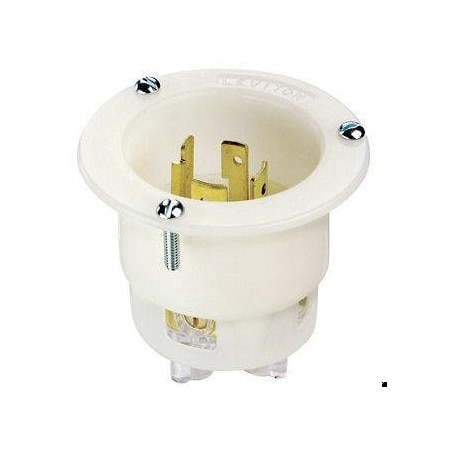 Leviton Flanged Locking Inlet, 20 A, 120/208V AC, Three Phase, 4 Pole, Flush Mount, Screw Terminals, White 7408-C