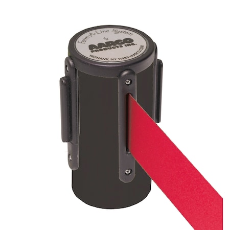 Aarco Form-A-Line System, Wall Mounted Retractable Belt w/ a Black Casing, 7' Red Belt WM-7BKRD