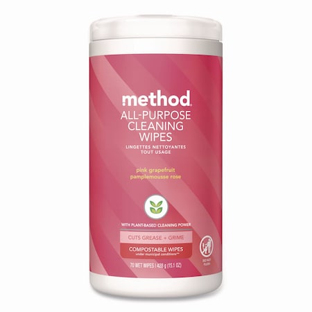Method All Purpose Cleaning Wipes, 1 Ply, Pink Grapefruit, White, 70 Wipes 365353