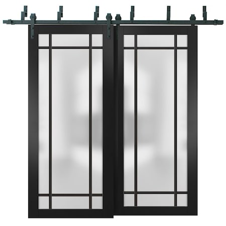 Sartodoors Sliding Closet Frosted Glass Barn Bypass Doors with Hardware Planum 2112 Black 64x80 (2* 32x80) PLANUM2112BBB-BLK-64 x 80 (2* 32x80)