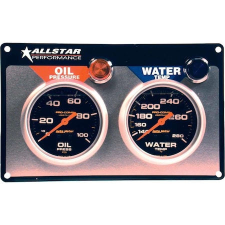 Allstar Performance Auto Meter Oil Pressure, Water Temperature Liquid Filled 2 Gauge Panel ALL80120