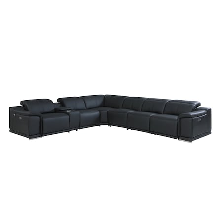 Homeroots Black Italian Leather Power Reclining U Shaped Seven Piece Corner Sectional With Console 476594