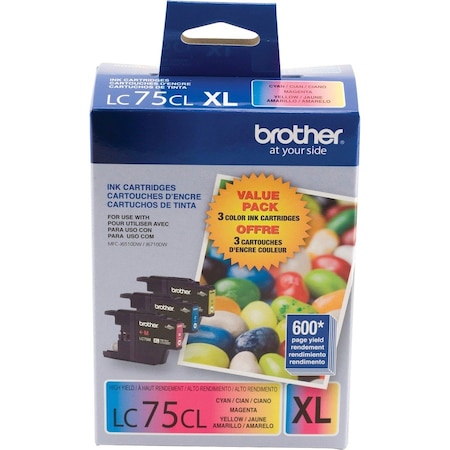 Brother High Yield Cyan, Magenta & Yellow Ink Cartridge Combo Pack LC753PKS
