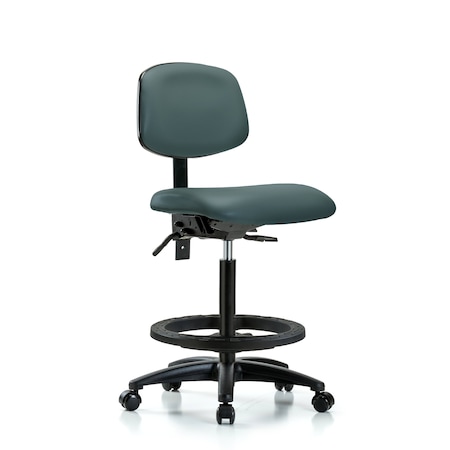 Blue Ridge Ergonomics Chair, Fab, Hi Bench, RT Tilt AA Glides, Blk, No Arms, 26" to 35" Height, Colonial Blue BR-VHBCH-RG-T0-A0-BF-RC-8546
