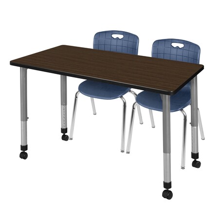 Regency Kee Mobile Adjustable Classroom Table W/ 2 Andy Mobile Chairs, 60 in W, 24 in L, Neo Walnut MT6024NWAPCGY40NV