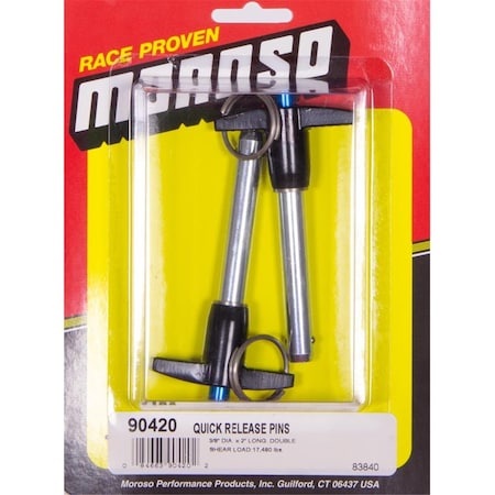 Moroso 90420 0.38 x 2 in. Quick Release Pins, 2PK MOR90420