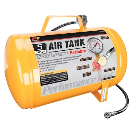 Performance Tool 5 gal. Air Tank, 125 PSI, Portable, Air Hose W10005