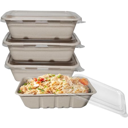 Ecoquality 22oz Rectangular Sugarcane Container With Clear Lid, Compostable Bowls For Takeout, 300PK EQCRTBWPL22-300