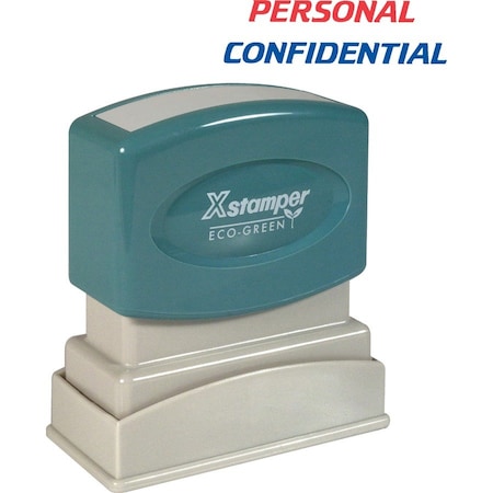 Shachihata Xstamper Pre-Inked Message Stamp / PERSONAL / CONFIDENTIAL / 1-5/8" x 1/2" / Blue / Red 2029