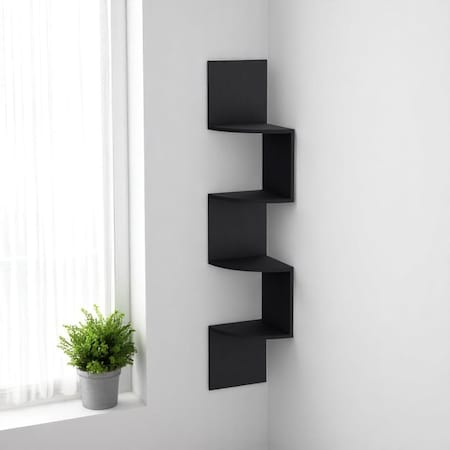 Homeroots 52" Black Wood Wall Mounted Corner Shelf 546427