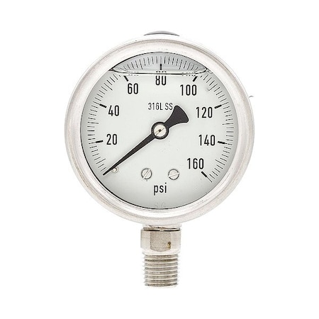 Zoro Select Pressure Gauge, 1/4 in NPT, Bottom Location PRO-311L-254G
